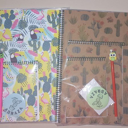 Conjunto libretas A4, A5 y A6 con lápiz y chapa